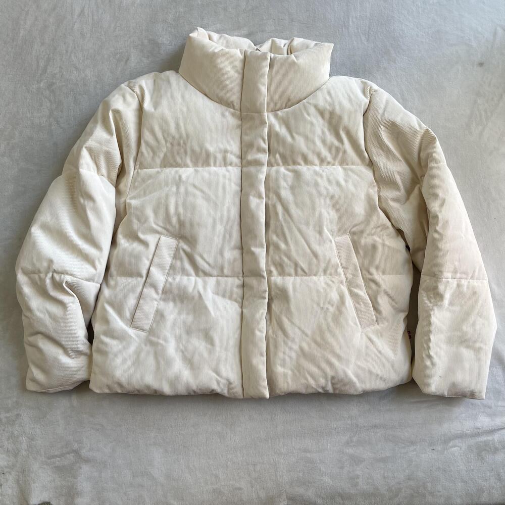 Levi's Jacket Womens XL White Corduroy Puffer Quilted Short Winter Coat